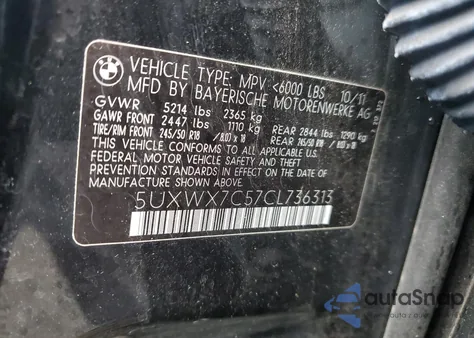 2012 BMW X3 xDrive35I z USA, uszkodzony, nr VIN 5UXWX7C57CL736313